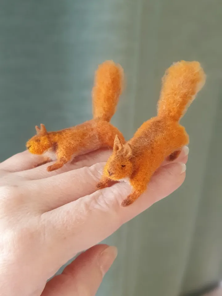 Squirrel miniature, dry felting figurine, a tiny red little toy, micro handmade sculpture one of a kind needle Felted Wool Animals