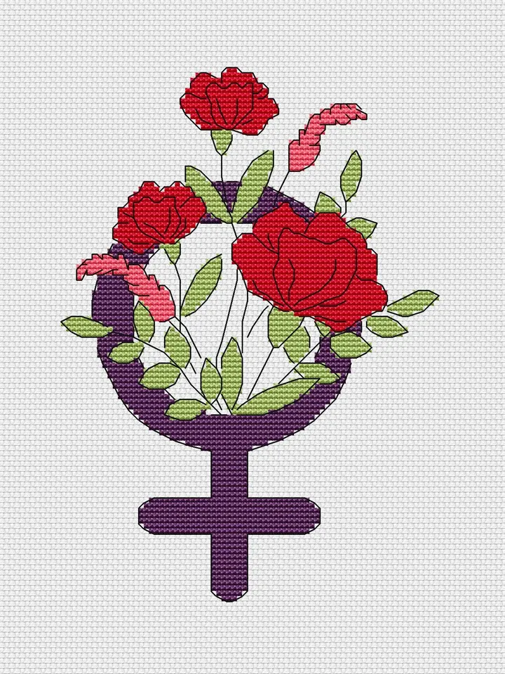 Feminist Cross Stitch Pattern PDF, Female symbol Cross Stitch Pattern Modern, Venus symbol floral cross stitch, feminism