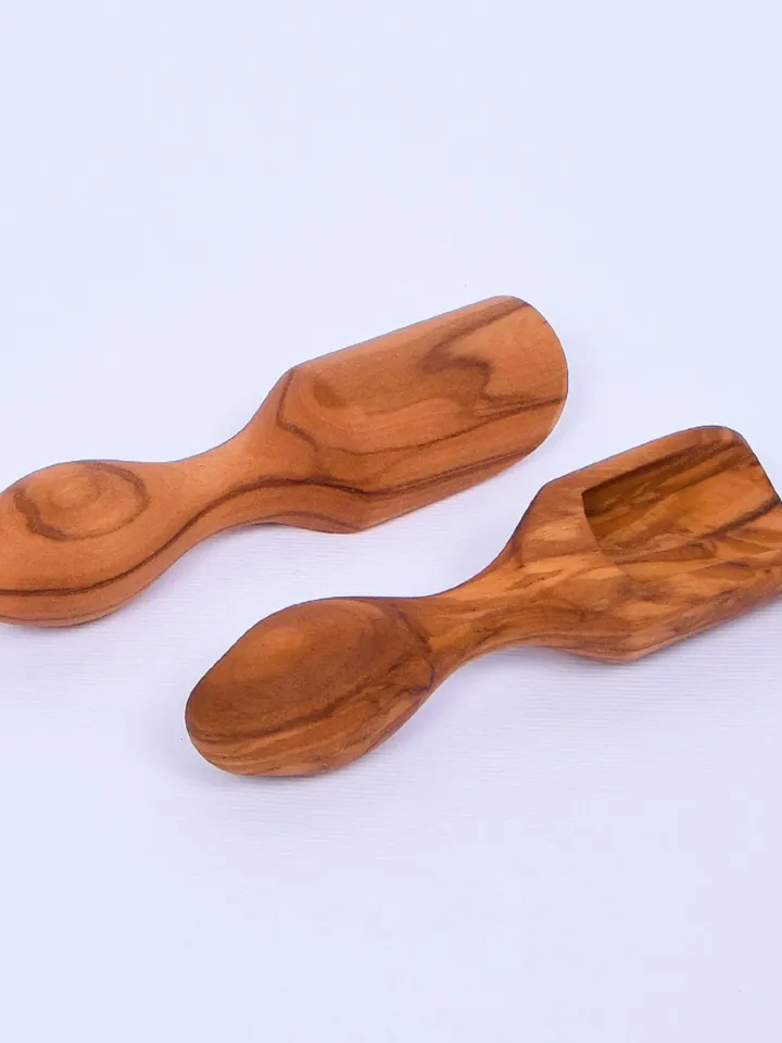 Wooden Scoops (Small Size) - Set of 2 Olive Wood Salt / Sugar / Spice Scoops / Shovel - AKwood 100% Bio Products