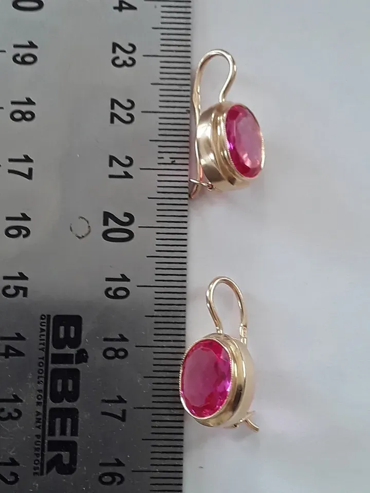 Rare Original 14K Earrings Rose Stone "Honeycomb" cut USSR 583 Rose Gold Soviet Retro Russian Women's jewelry Vintage