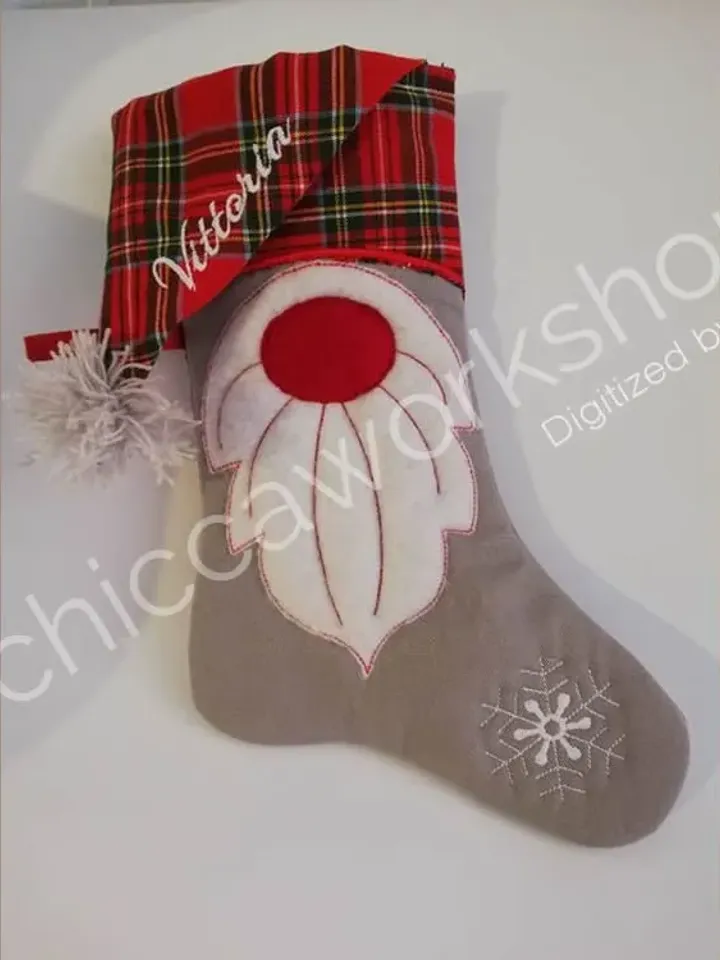 ITH Calza di Natale Gnomo - Ricamo a macchina