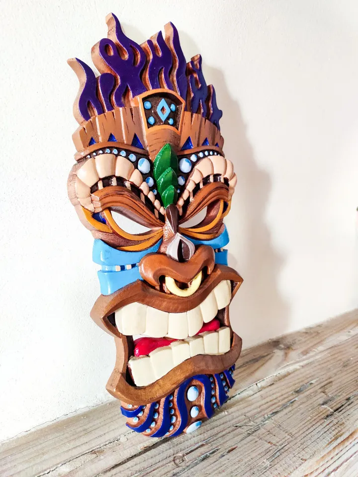 Wood mask wall art, wood tribal mask, tiki mask wood, carved wood mask, african wood mask, wall decor, wall panel, wooden wall panel
