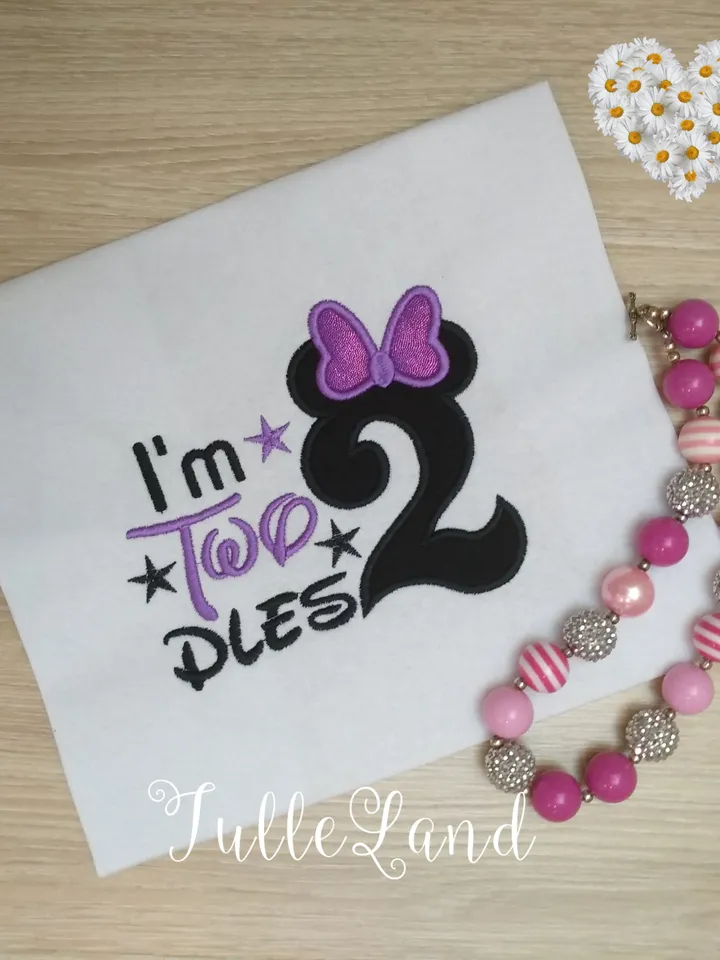 I'm Twodles second Birthday number 2 two doodles Mouse Girl Design applique for Machine Embroidery