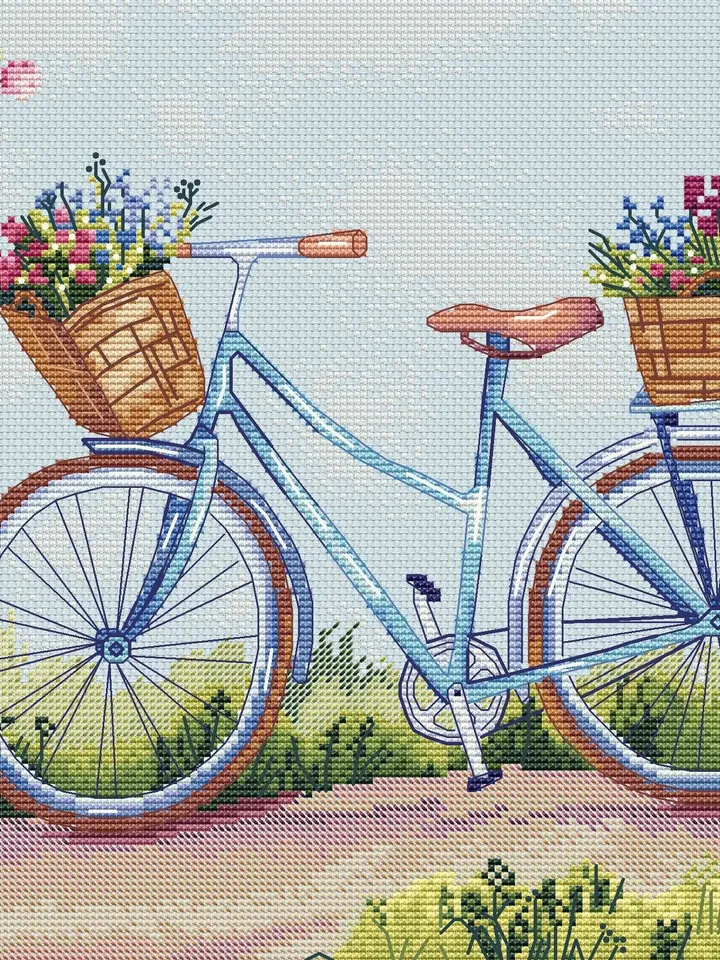 Bicycle Cross Stitch Pattern, Flower Cross Stitch, Summer bike Cross Stitch, Bicycle Lover Cross Stitch, PDF Instant Download