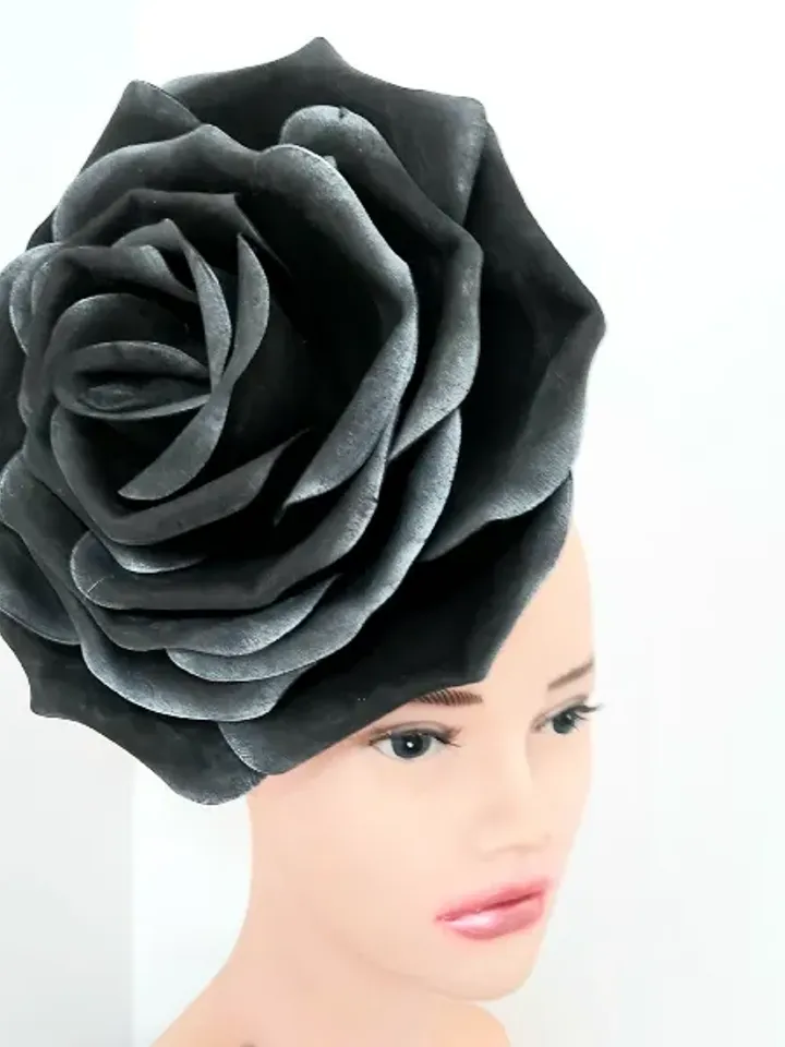 Black Snow Rose Fascinator Magic Flower Hair Clip Wedding Headband Church Hat Halloween Gothic style