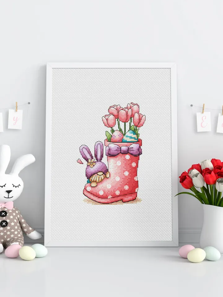 Happy Easter Cross Stitch Pattern PDF, Easter Flowers Cross Stitch Pattern, Easter Eggs Cross Stitch Pattern, Spring Cross Stitch