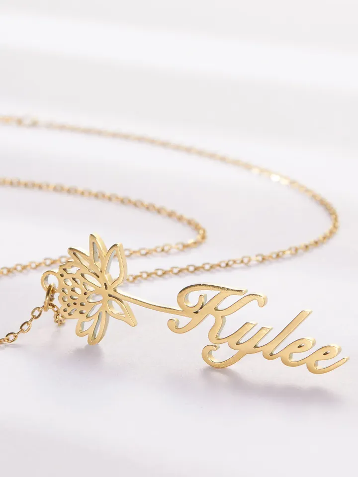 PERIMADE Birth Flower Name Necklace • Custom ID Initial Name Necklace • Sentimental Best Friend Jewelry • Trendy Bridesmaid Birthday Gift