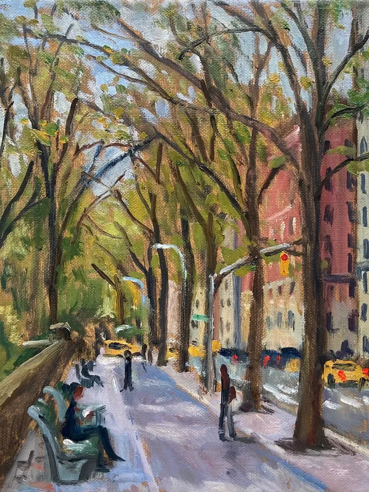 New York City Landscape Painting -Along Central Park West/NYC- 8x10 Oil on Linen, Plein Air Impressionist Cityscape, Signed Original