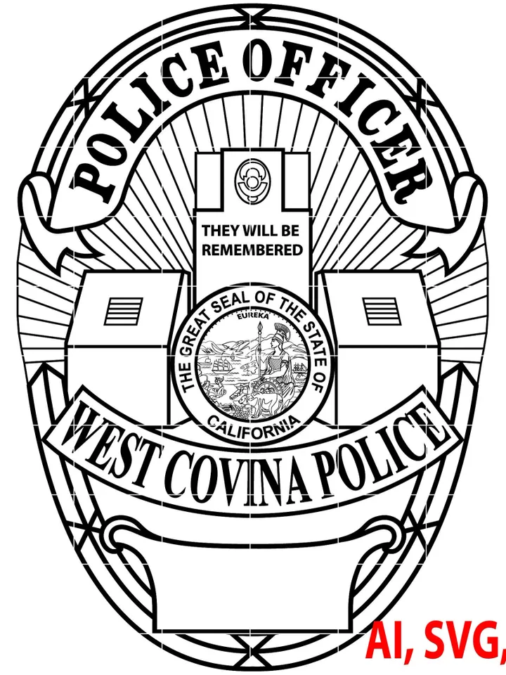 Police Badge, West Covina Police California Police Officer Badge, Logo, Seal, Custom, Ai, Vector, SVG, DXF, PNG, Digital