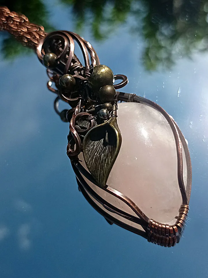 Handmade Necklace with Rose quartz, jewelry for a girls pink prom dress, nice gift for girlfriend