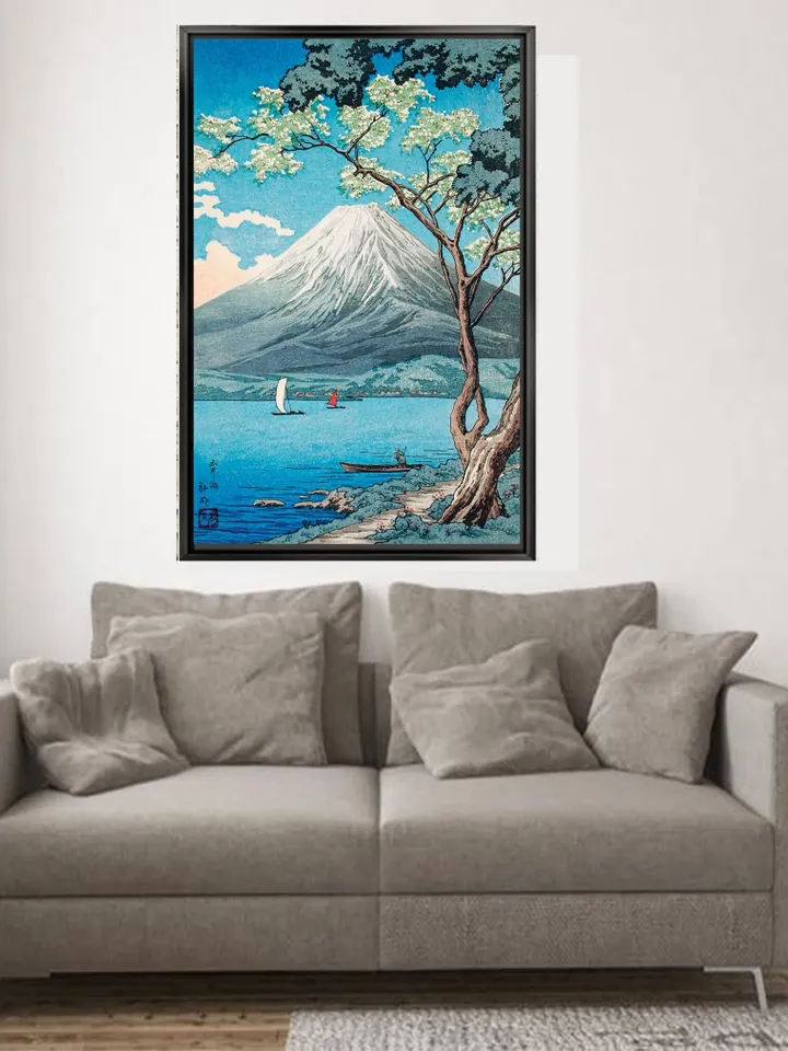 Mount Fuji from Lake Yamanaka,Takahashi Shōtei Japanese Art Print on Canvas,Floating Frame Option,Modern Wall Art,Extra Large CanvasWall Art