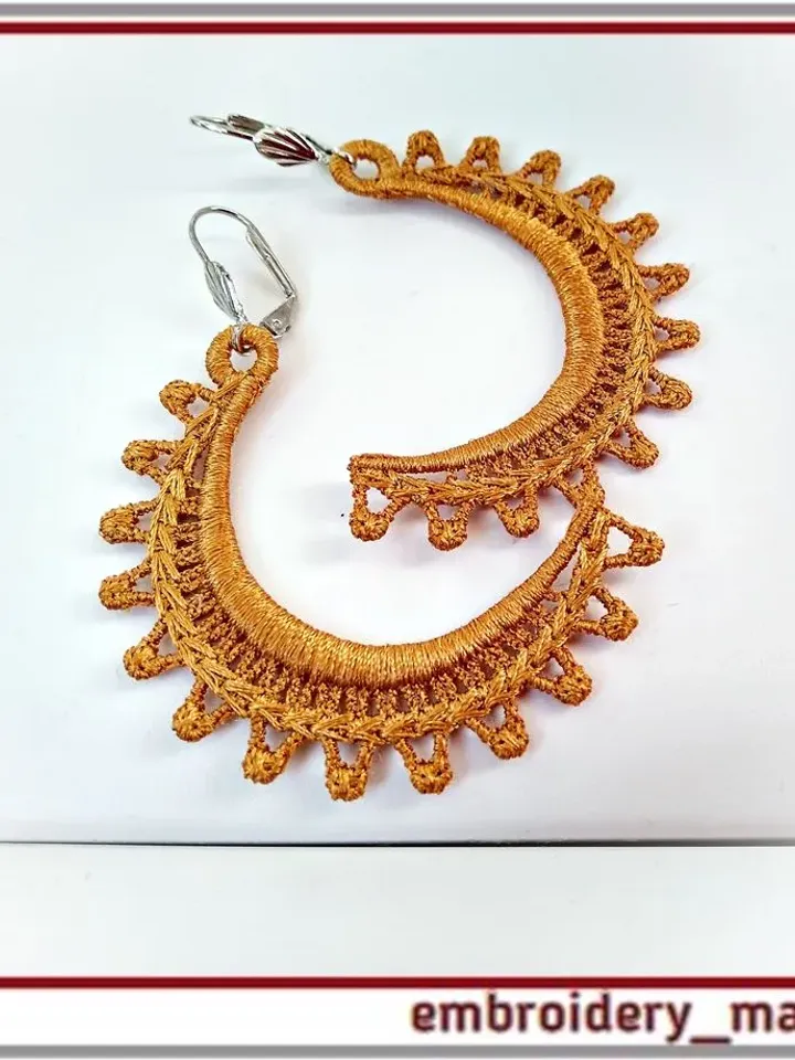 ITH FSL embroidery design earrings and a crescent shaped pendant 2