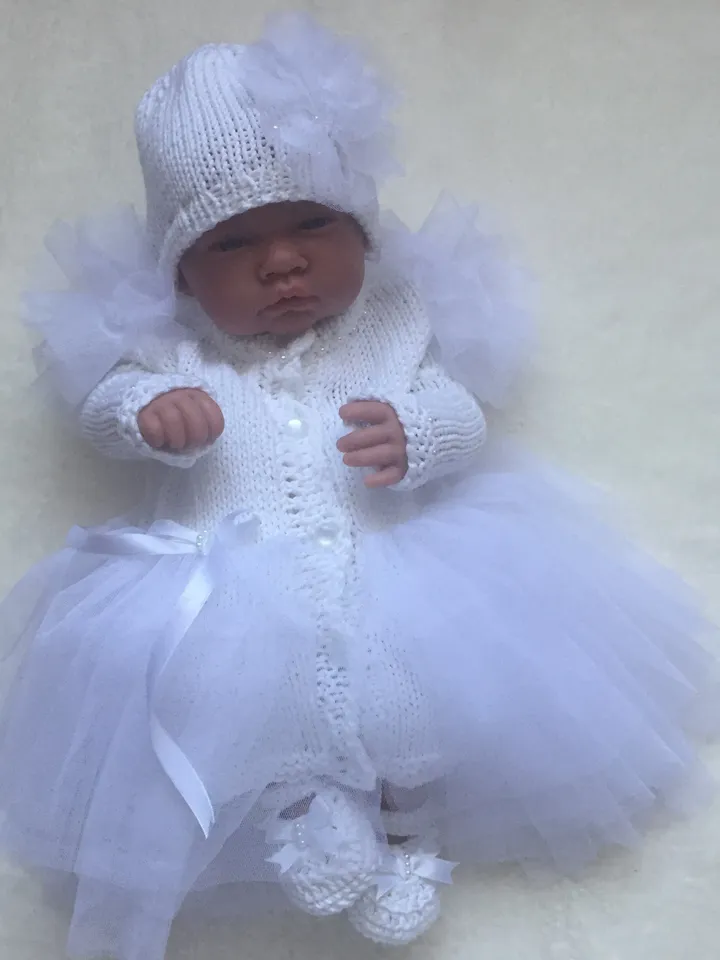 Clothing set for baby born. Hand made knitting dress. Take home outfit for baby girl. Gift for baby born girl. Dress for newborn.