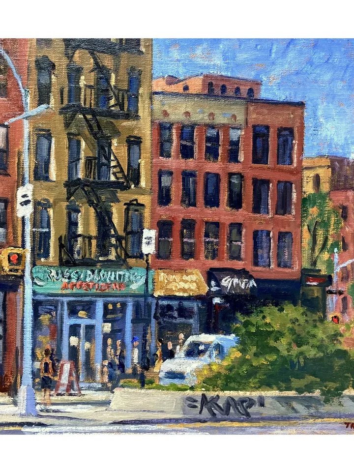Original New York City Oil Painting - Russ and Daughters /NYC - 12x12 Oil on Linen, Impressionist Landscape, Signed Plein Air Fine Art
