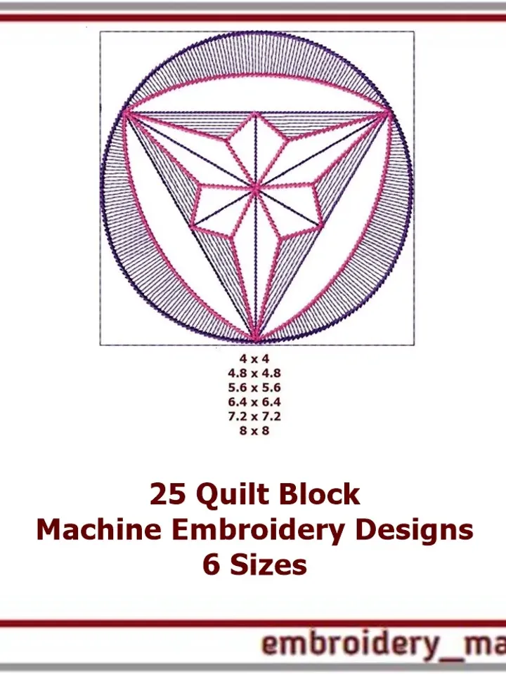 25 Quilt Block Machine Embroidery Designs - 6 Sizes