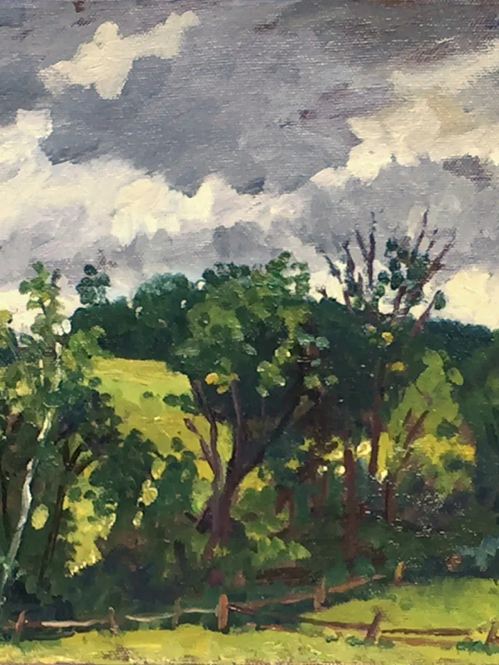 9x12 Berkshires Landscape Painting -Grey and Green/From The Clark- Oil on Canvas, Plein Air Impressionist Signed Original, American Fine Art