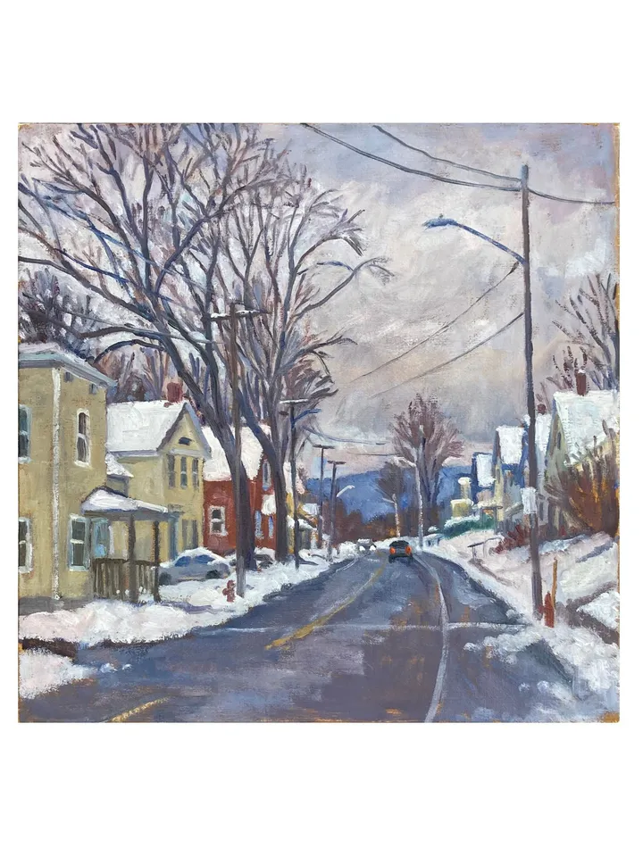 14x14 Winter Landscape Painting - After the Storm/Berkshires - Oil on linen, Impressionist Snow Scene, Signed Original American Fine Art
