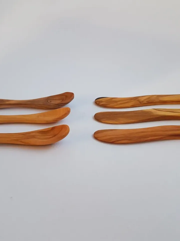 Set of 3 small egg spoons + Set of 3 small butter knives / spreaders - 100% Olive Wood - AKwood