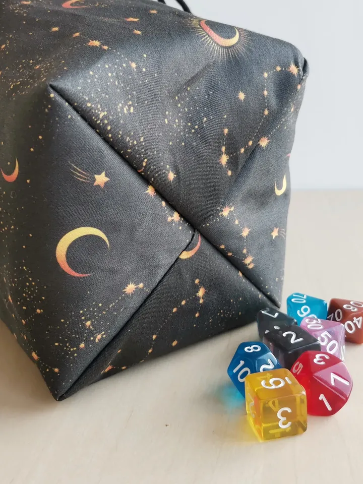 Large dice bag with pockets for 150-200 dice Moon and stars
