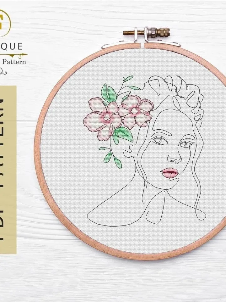 Female Cross Stitch Pattern, Line Cross Stitch Chart, Woman Cross Stitch Design Minimal Digital Format - PDF