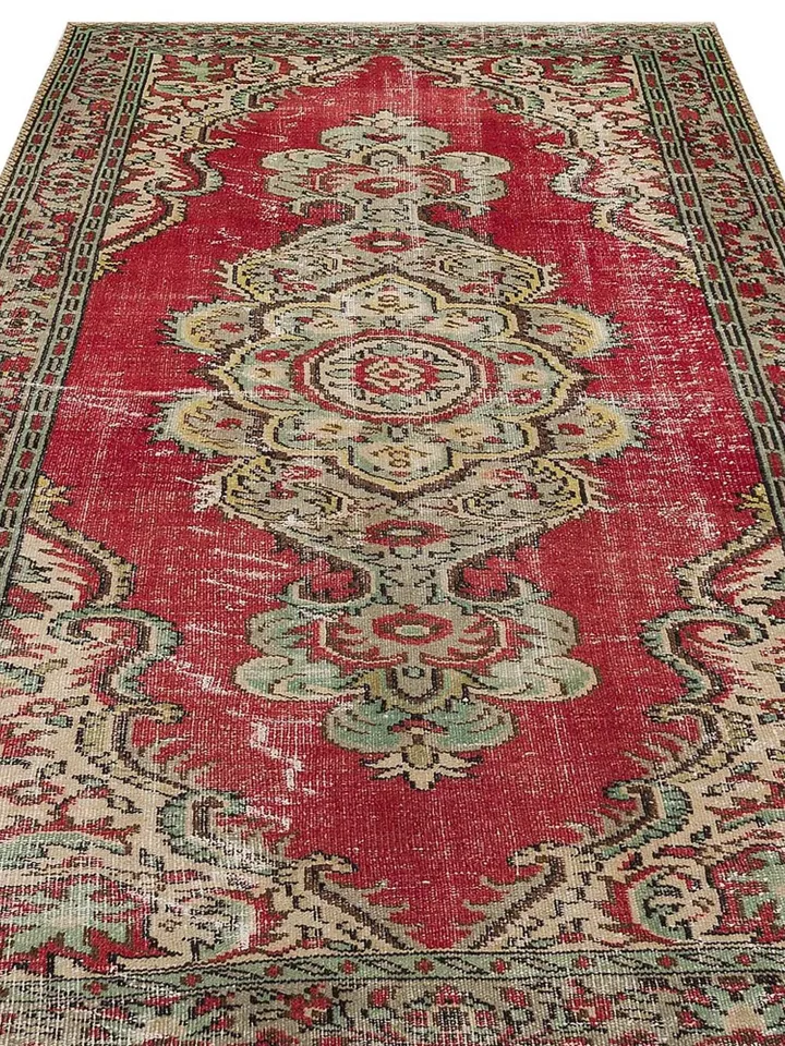 Revitalize Your Home with a Vibrant Red Turkish Rug - 5.21 x 8.85 ft Bohemian Kilim: Hand-Woven with 100% Natural Wool and Root Dye