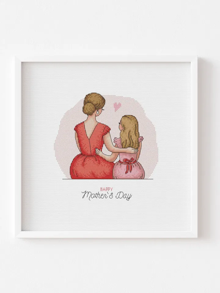 Mother's Day Cross Stitch Pattern, Easy Modern Counted Cross Stitch Chart, PDF Download, Embroidery Design Mom DIY Gift