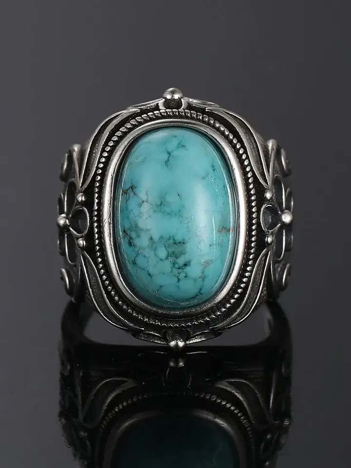 925 Sterling Silver Turquoise Ring, Big Turquoise Stone Ring, Turquoise Ring, Turquoise Statement Ring, Statement Ring, Large Gemstone Ring