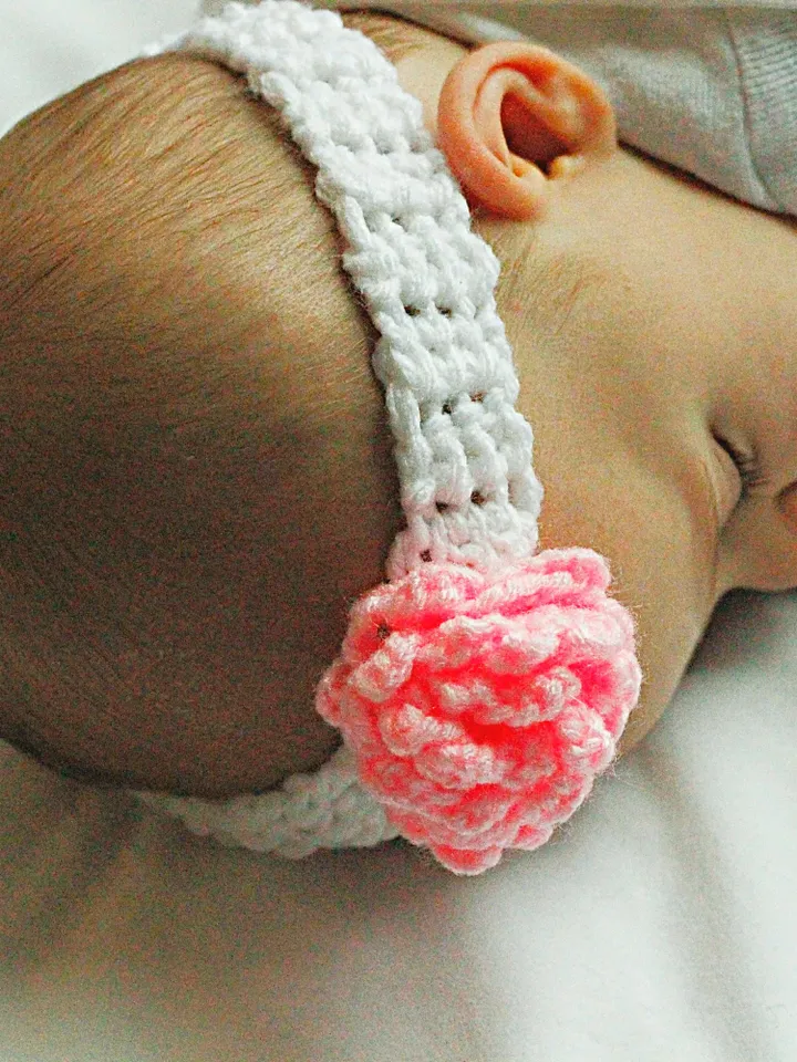 Yarn Rose Baby Headband, Floral Infant Headbands, First Photos Props, Gifts for New Babies, Baby Shower Gift Set, Pink Flower, Girl Hair