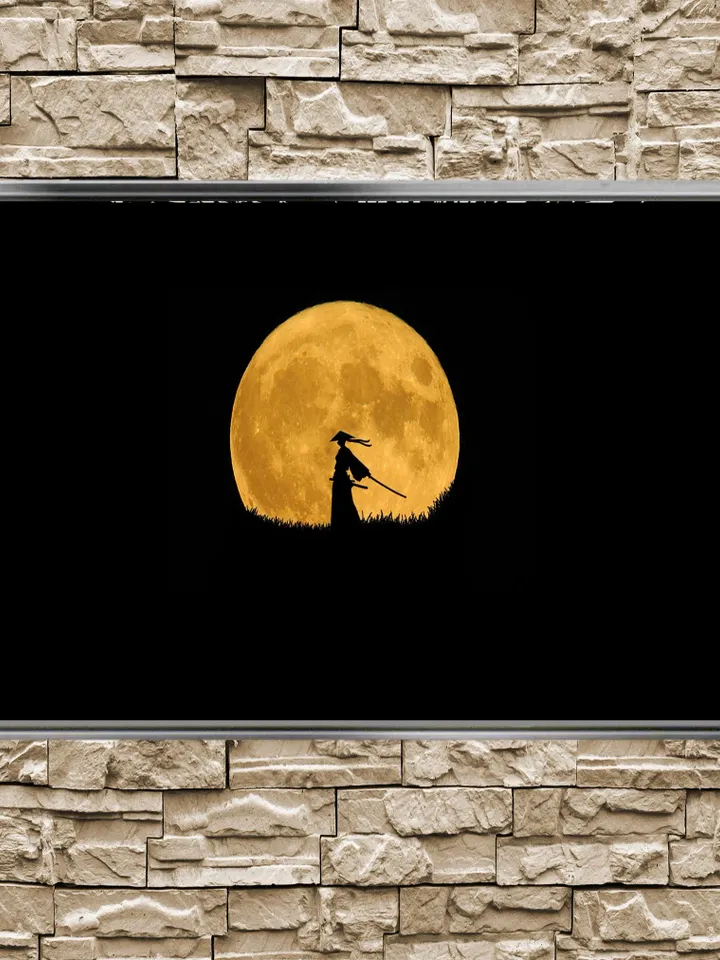 Full moon and Samurai Print on Canvas , Floating Frame Option, Modern Wall Art, Extra Large Canvas Wall Art