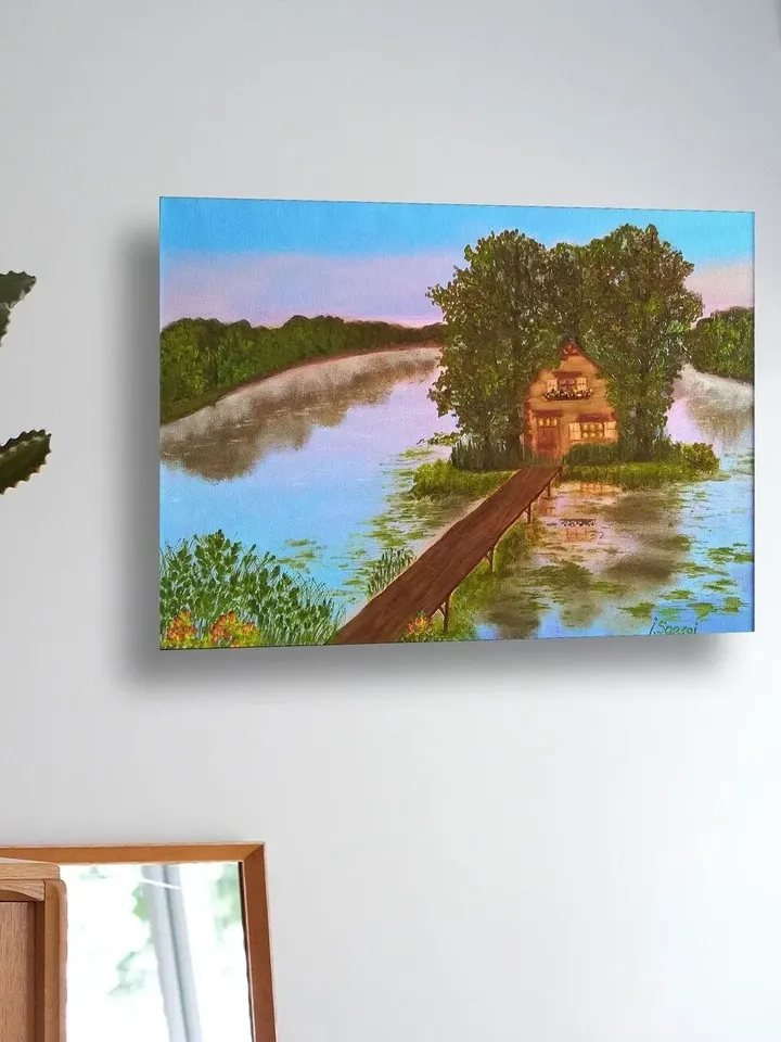 Rustic landscape oil paintings Lake house Paintings of lakes and trees