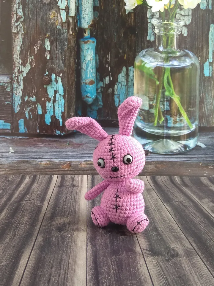 Miniature bunny Rabbit stuffed animal Spooky bunny Pastel goth decor Scary art doll Horror stuffed animal Doll handmade