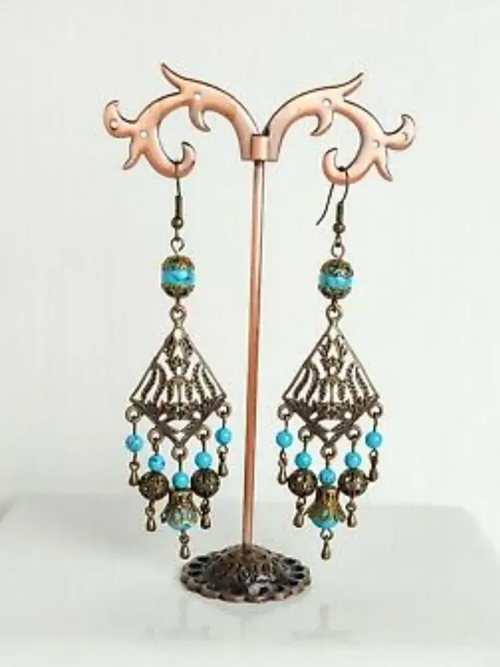 Turquoise Bohemian Chandelier Earrings Dangle Beaded Earrings Blue Statement