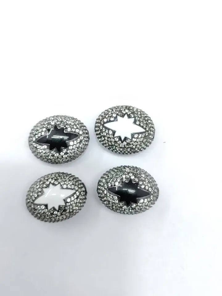 Pave Diamond Beads, Micro Pave Beads, Enamel Beads, 18X16MM Oval Beads, 925 Sterling Silver Beads, Jewelry Beads, Shamballa Beads