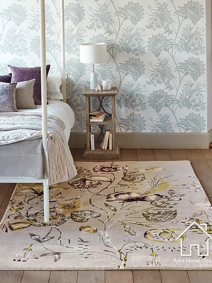 New Authentic Multi Colored Floral Rug 100% Woolen Anti Skid Area Rug Hand Tufted Carpet Wool & Silk Mixer