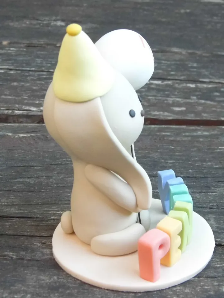 Personalized Bunny Birthday Cake Topper Figurine, Bunny Birthday Cake Figurine, Custom Woodland Animal Bunny Figurine Birthday Cake Topper