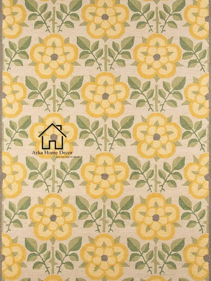 Modern Look Hand Tufted Area Rug 100% Woolen High Low Rug For Hall Kitchen Living Room Kids Room Dining Room Rug Yellow Flower Rug/Christmas