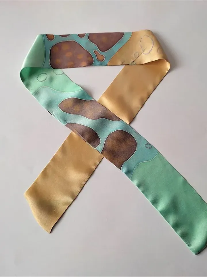 Small silk scarf for neck Silk skinny scarf Short scarves Hand painted scarf