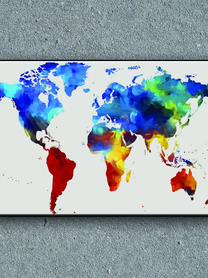 World map Print on Canvas , Floating Frame Option, Modern Wall Art, Extra Large Canvas Wall Art