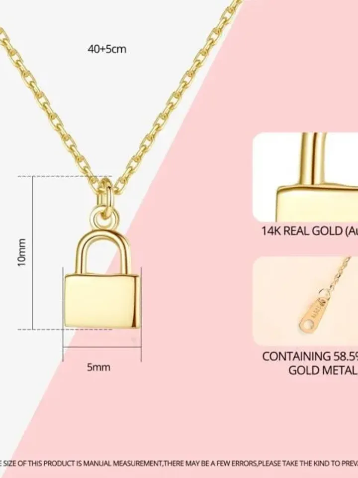 14K Gold Simple Padlock Lock Necklace Jewellery for Women, Gift, Anniversary, Love, Party, Minimalistic, Casual, Valentines