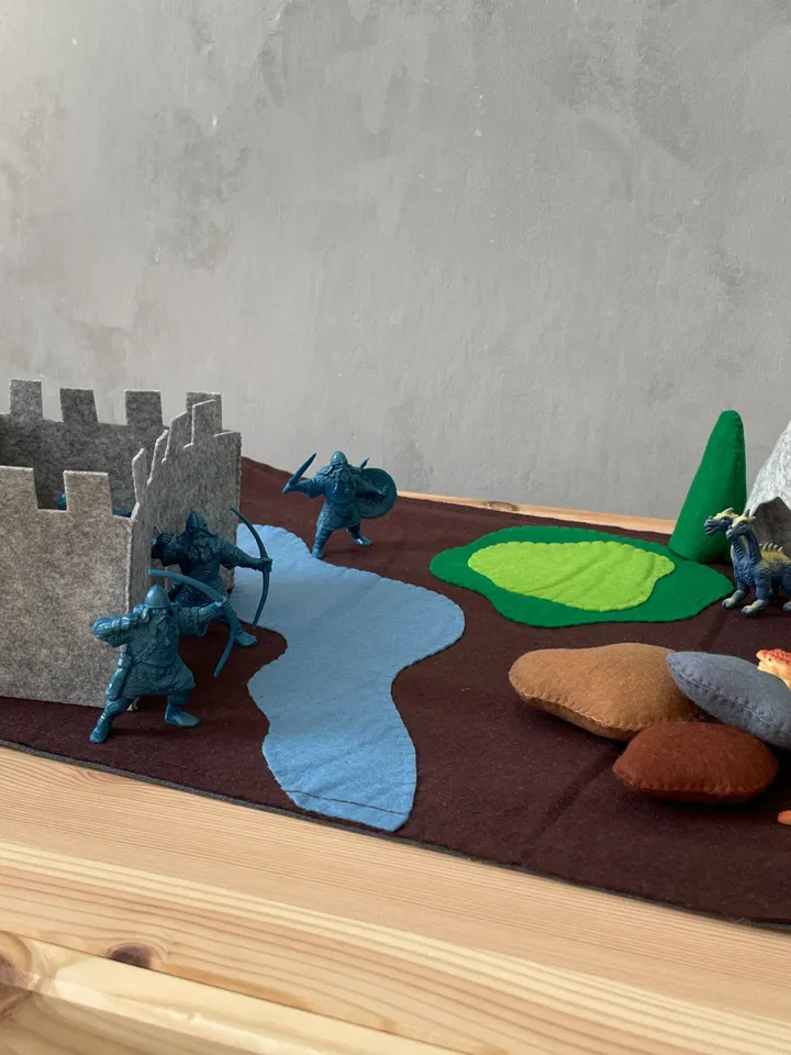 Felt play mat, Vikings and dragons felt playscape, Small world play, Play mat for kids, Travel play mat, Felt play scene