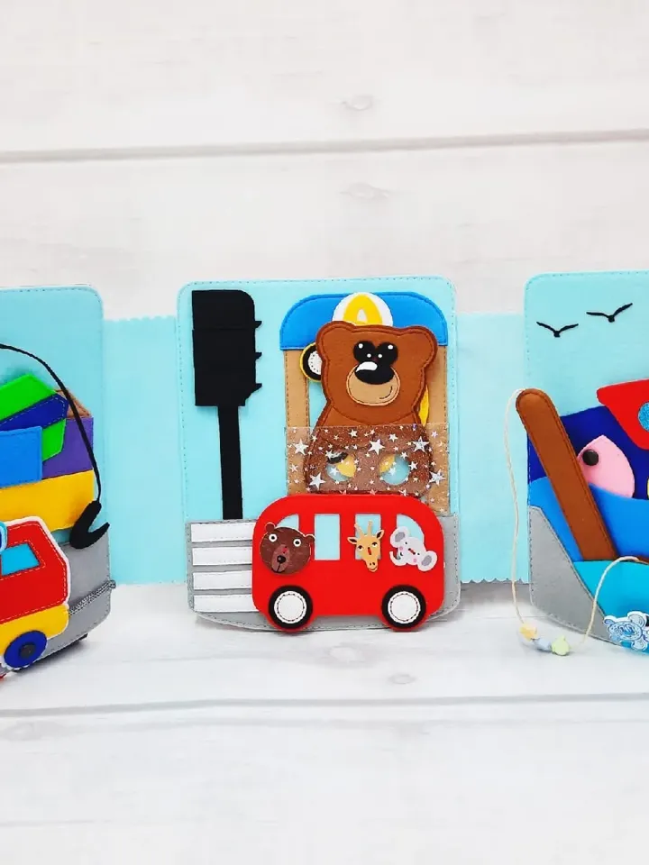 Red Bus, Family Travel, Toy Family Travel, Different Vehicles, Touch Interactive Game, Silent Book