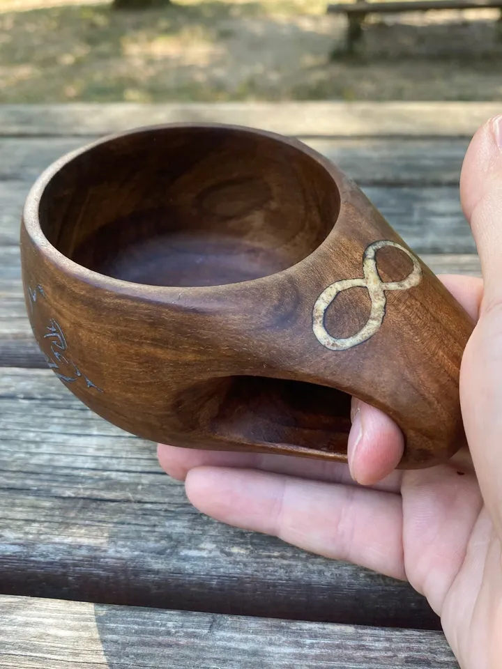 Handcarved Walnut Wood Kuksa, Wooden Coffee Mug, Scandinavian Cup, Camping Mug