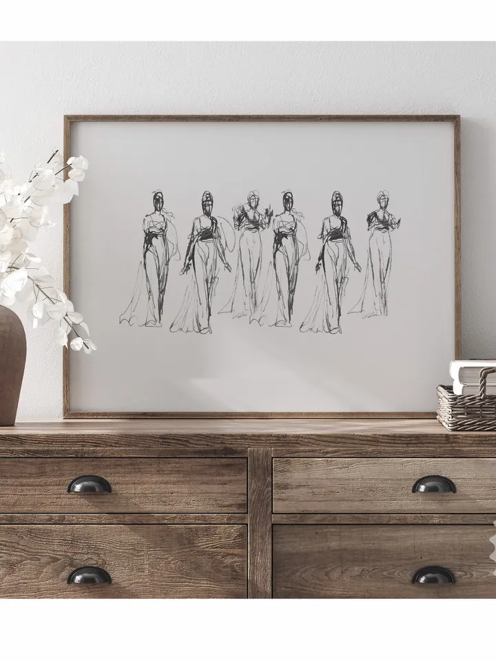 Vintage Fashion Sketch Wall Art Print, Antique Female Figurative Minimalist Drawing, Printable Downloadable Decor | 98
