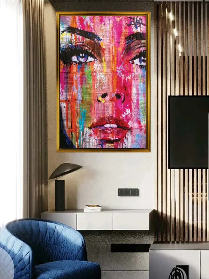 Banksy Woman Face Graffiti Art Print on Canvas , Floating Frame Option, Modern Wall Art, Extra Large Canvas Wall Art