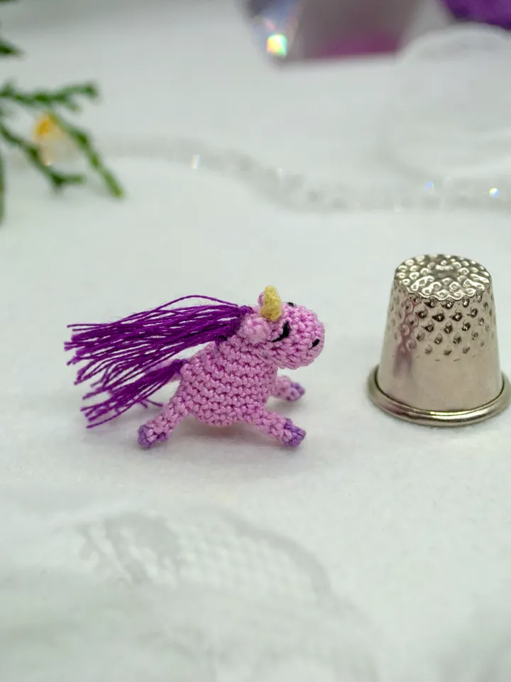 Tiny Pink UNICORN with lilac mane Crochet Unicorn Fairy miniature pony Micro toy for Mini Blythe Mini horse for Doll