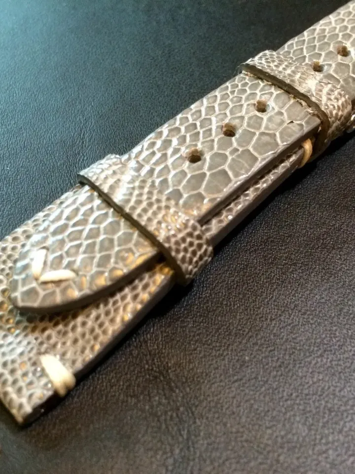 Real leather watch band, Vintage shiny grey Ostrich leg Leather  Strap, handmade watch strap, 18mm/19mm/20mm lug, 16mm buckle