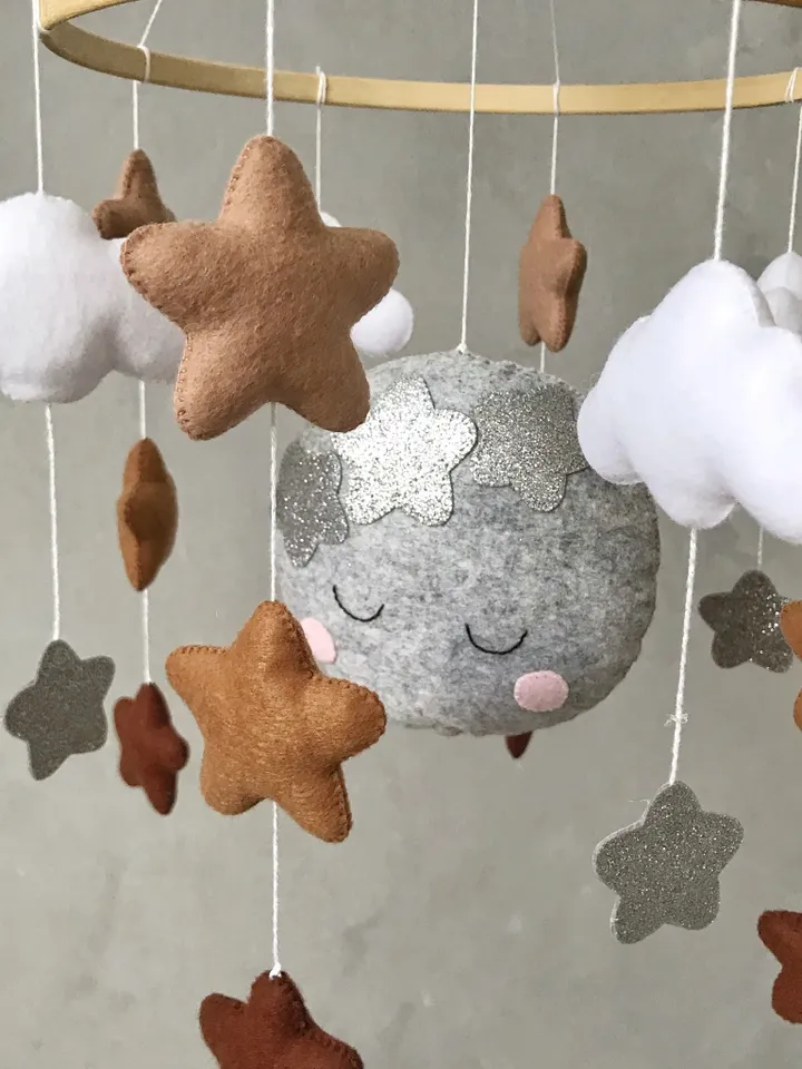 Moon and stars baby mobile neutral. Space baby mobile. Sky mobile. Star cloud mobile. Personalized baby mobile