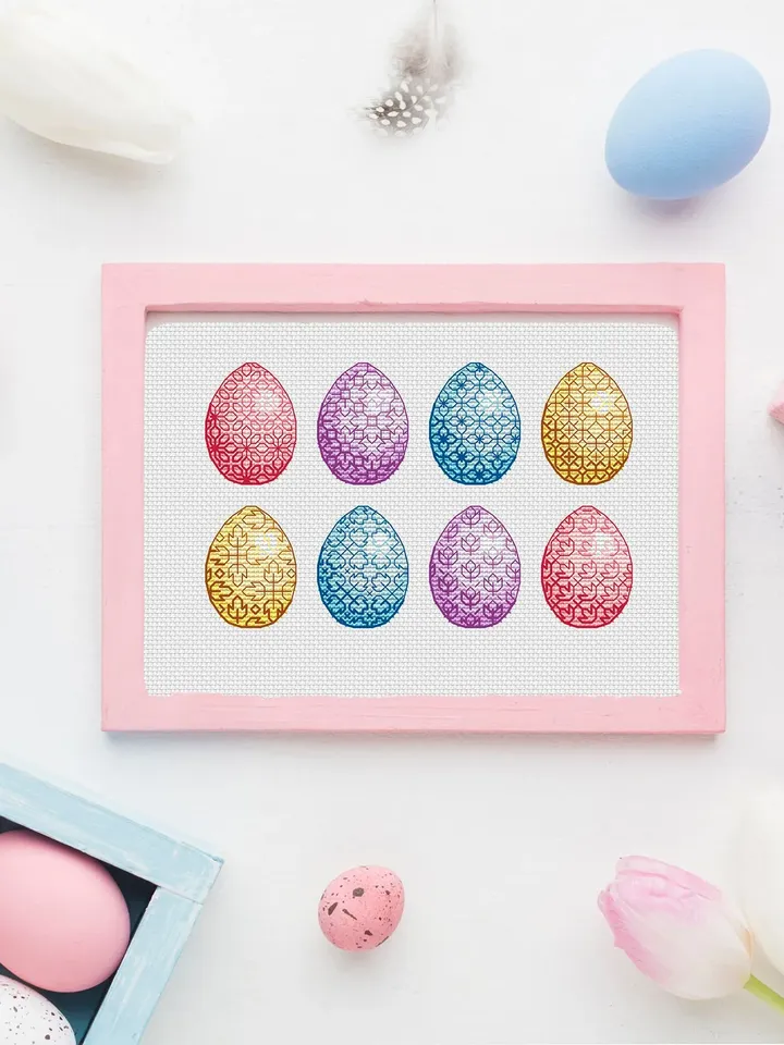 Easter Eggs Cross Stitch Pattern PDF, Easter Blackwork Eggs Pattern PDF, DMC Cross Stitch Chart Needlepoint Pattern Embroidery