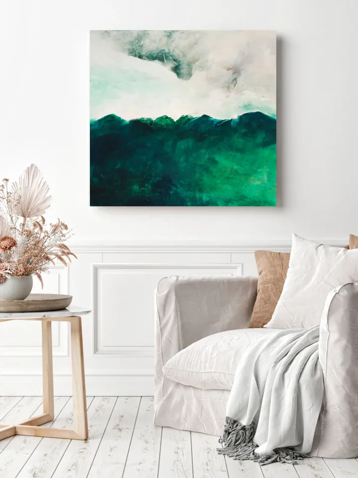 Mountain Wall Art on Canvas, Original Landscape Painting, Textured Mountain Painting, Abstract Landscape Painting, Green Landscape Art