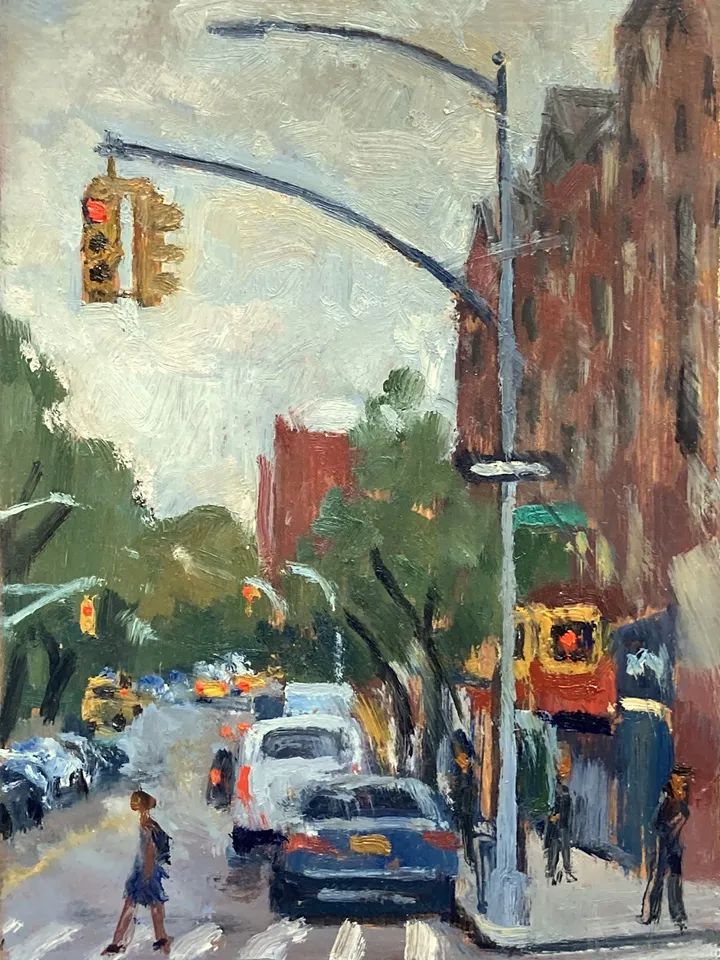 Original New York Landscape Painting- Up Broadway/Summer Rain/NYC- 5x7 Oil on Panel, Plein Air Impressionist Fine Art